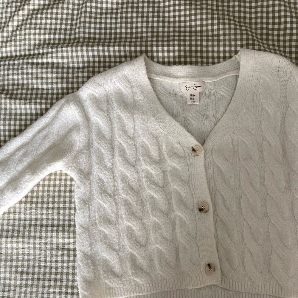 Jessica Simpson White Cable Knit Cardigan
